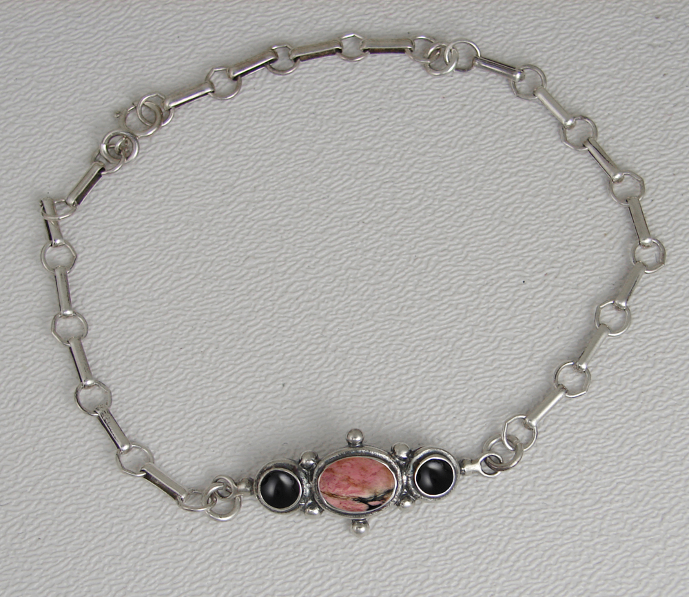 Sterling Silver Victorian Bracelet with Rhodonite And Black Onyx